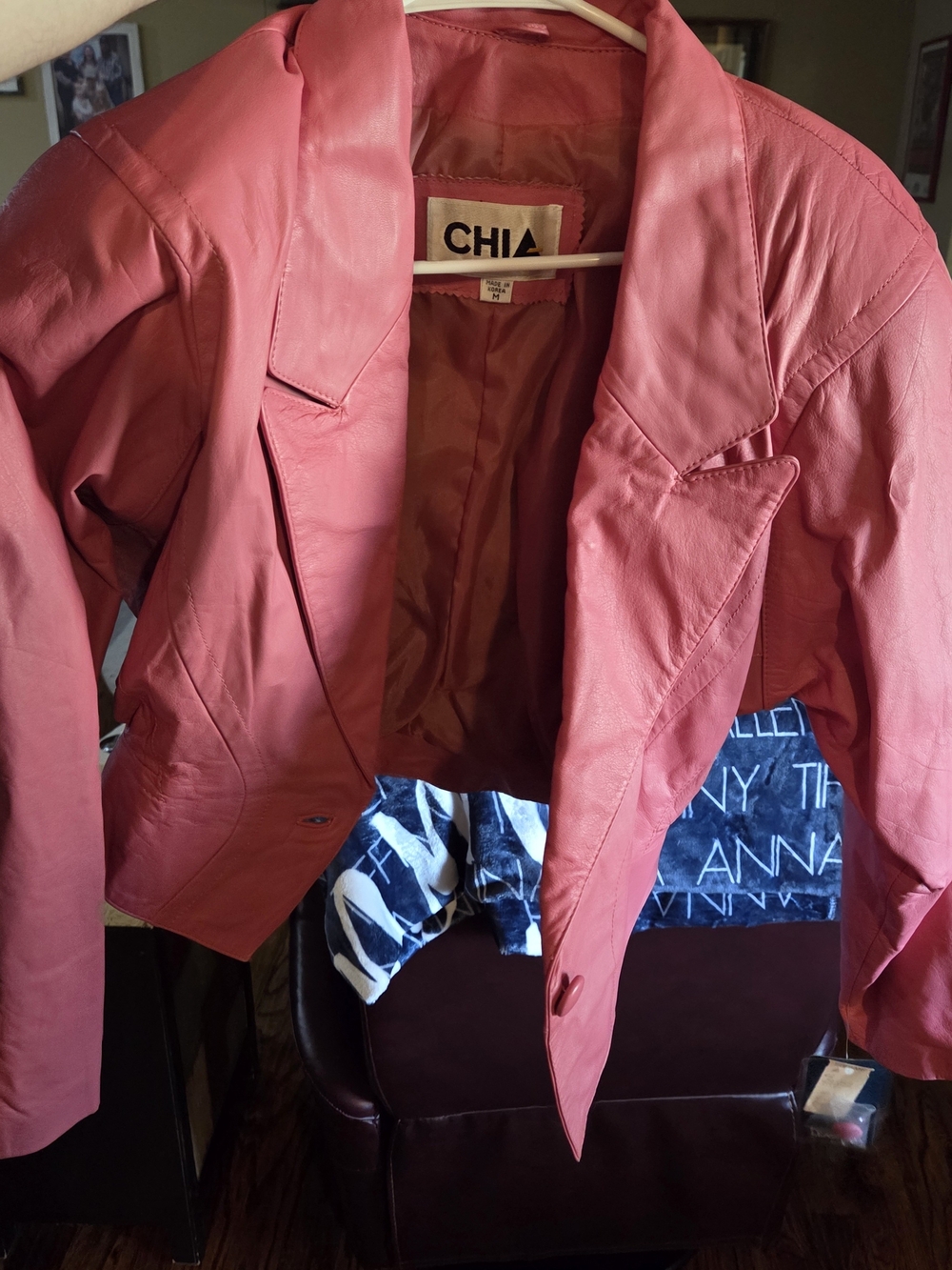 Women's Coral Pink Leather Blazer CHIA